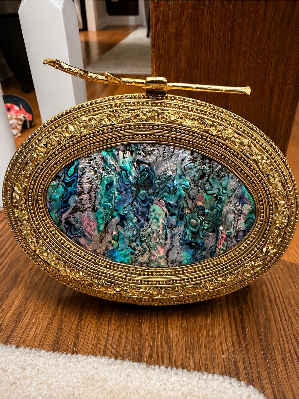 Gold Oval Abalone Statement Clutch - Multicolor Center - Picture 2 of 3